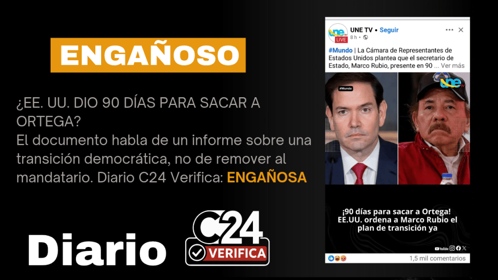 Diario C24Verifica: ¿Estados Unidos dio 90 días para sacar a Daniel Ortega del poder?