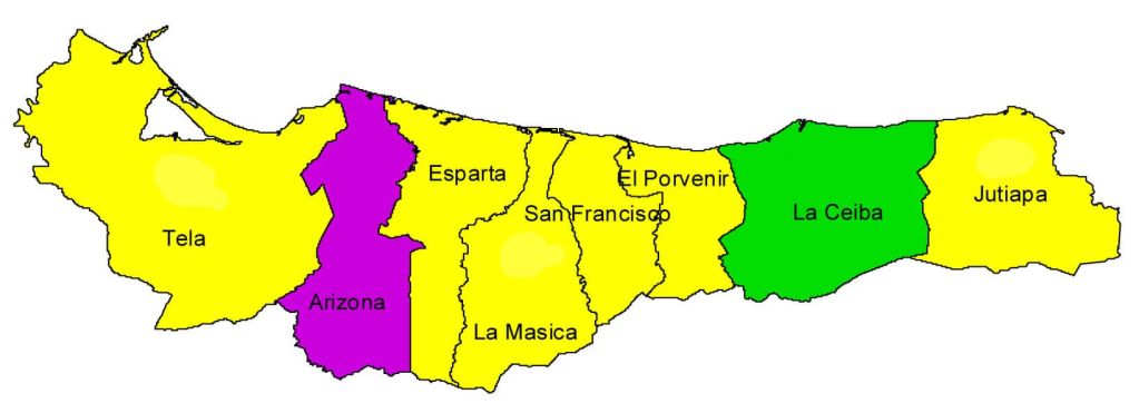¿Cuáles son los municipios del departamento de Atlántida, Honduras?