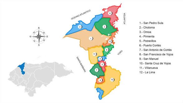 ¿Cuáles son los municipios de Cortés, Honduras?
