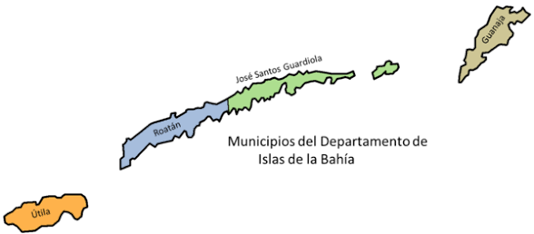 ¿Cuáles son los municipios del departamento de Islas de la Bahía, Honduras?